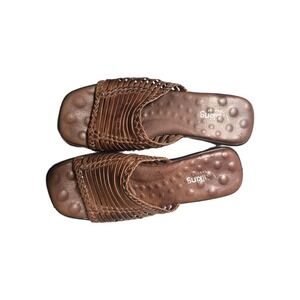 Walking Cradles Women's Brown Leather Woven Slide Sandals Comfort Wedges Size9